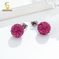 Spalvos Krištolo Karoliukai Polimerinio Molio Auskarai G23 Titano Auskarų Stud Micro Pave Cirkonio Akmenukai Disko Kamuolys Hipoalerginis Auskarų Vėrimas Cirkonis 10mm pink