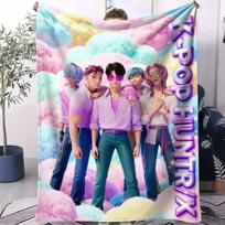 K-pop Flannel Blanket Demon Hunters Soft Warm Throw Pastel Blanket for Kids Couch Bed Cover Fluffy Bedspread Camping Home Decor 30x40in gray