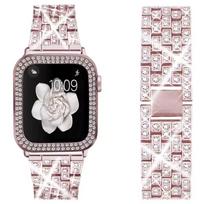 Diamond Strap+Case For Apple Watch Ultra 3 49mm 46mm 41mm 45mm 42mm 40mm 44mm Zinc alloy Women Metal Bracelet For iWatch Series11 10 9 SE 8 7 6 5 4 Series11/10 46mm rožinė