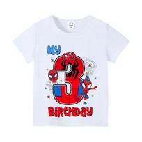 Žmogus-voras Vaikų skaitmeninis marškinėlis Gimtadieniui Anime trumpomis rankovėmis T-shirt Vaikų medvilninis viršus Animacinis vasaros ikimokyklinukų drabužiai 110 white