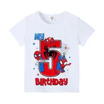 Žmogus-voras Vaikų skaitmeninis marškinėlis Gimtadieniui Anime trumpomis rankovėmis T-shirt Vaikų medvilninis viršus Animacinis vasaros ikimokyklinukų drabužiai 120 white