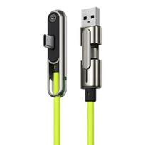 240W Greito įkrovimo USB-C laidas su sulankstomu telefono stoveliu, dviguba galvutė USB-A ir USB-C greitas įkroviklis, silikoninis, nesipainiojantis, 480Mbps duomenų perdavimas, įkrovimas žalia