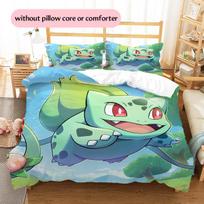 Pokémon Bulbasaur rašto patalynė Namų dekoracija Gimtadienio dovana (1 * užvalkalas antklodei + 2 * užvalkalai pagalvėms, be užpildo) 140x200cm blue