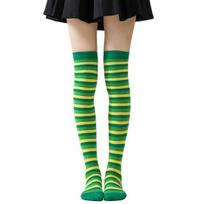Striped Thigh High Socks Women Colorful Over-the-Knee Socks Retro Stretchy Thigh Highs for Girls beige