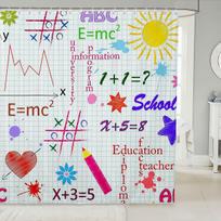 Math Equation Shower Curtain Study Mathematics Geometry School Art Polyester Bathroom Decor Formula Illustration Bathtub Curtain 90x180cm-35x70in white