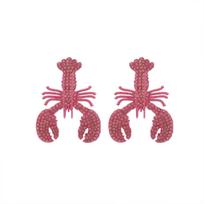 2025 New Fashionable Pink Lobster Diamond Stud Earrings Beach Style Summer Animal Shape Women's Jewellery Parts rožinė