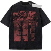 Death Note Manga Light Yagami & Ryuk Grafinis Dydelis Vintage Išplautas Streetwear Marškinėliai Viršus Anime & Manga Gerbėjams M brown