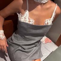 European and American Spice Girls Women's New Sexy Low-cut Lace Splicing Temperament Slim Suspender Dress Women M pilka spalva