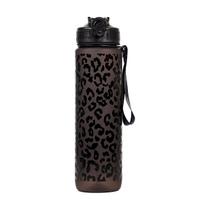 1 litras Didelės talpos Leopardų rašto Plastikinis puodelis Neperšlampamas Sportinis vandens buteliukas Gėrimų reikmenys Lauko kelionėms Nešiojamas sporto salės buteliukas 1000ml juoda