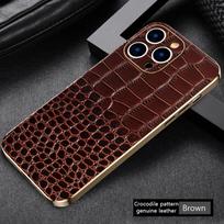 Natūralios odos telefono dėklas, skirtas iPhone 16 15 Pro Max 14promax, prabangus, minkštų kraštų, atsparus smūgiams, su apsauga kamerai For iPhone 12 Pro brown