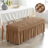 1Pc Elastic Rectangle Bench Cover With Skirt Stretch Bubble Seersucker Stool Cover All-Inclusive Piano Chair Slipcover Bedroom Premium Quality white