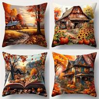 Rudens Moliūgo Klevo Lapo Dvipusis Spaudinys Mesti Pagalvę Užvalkalas Pagalvėlės Dangtelis Vienetų Rinkinys Sofai Svetainei 45cmx45cm(18x18Inch)