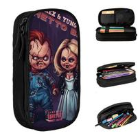 Horror Movie Scream Pencil Case Child of Play Chucky Gothic Pen Box Bags for Student Large Storage Students School Pencil Box 21x10.5x5cm brown