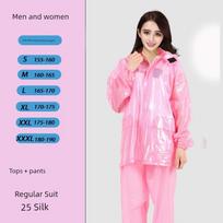 Yuke Travel Raincoat Rain Pants Set Women's Thickened Rainstorm Prevention Outdoor Farm Work Split Body Waterproof Tea Picking Raincoat M / Pink Leaf Dot-Regular Style rožinė