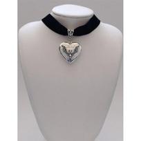 Victorian Retro Silver Heart Photo Locket Necklace gray