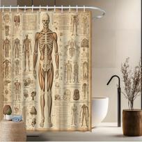 Vintage Anatomical Study Shower Curtain Human Body Skeleton Diagram Scientific Print Polyester Bathroom Decor Novelty Home Art 90x180cm35x71in beige