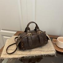 Trend Y2K Retro Rivet Shoulder Bag Spicy Girl Vintage Underarm Bag Pu Leather Handbag Locomotive Bowling Bag 25x7x12cm gray