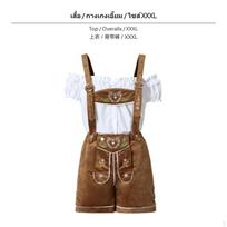 Oktoberfest Bavarijos moteriškas odinių kelnių kostiumas, Helovino apranga, Siuvinėtas petnešėlių viršus Top Overalls XXXL white