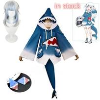 in stock Hololive ENG Gawr Gura Cosplay Costume Cute Shark Costume Hoodie For Women Halloween Youtuber Cosplay M blue
