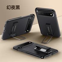 Dėklas Huawei Pura X View su apsauga visam objektyvui, dirželiu pirštui laikyti, metaliniu laikikliu, stoveliu, veganiškos odos dangteliu gray