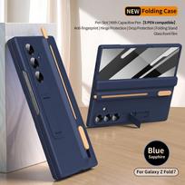 360 Full Protection Hinge Case For Samsung Galaxy Z Fold 7 6 5 4 3 Original With Touch Pen Folding Cover Tempered Glass Film Galaxy Z Fold5 mėlyna