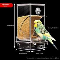 Automatic No Mess Parrot Feeder Transparent Cage Food Dispenser BPA Free Easy Install for Finch Lovebird Pet Birds Transparent L