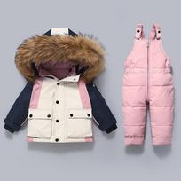 Žiemos vaikiškų drabužių komplektas Šilta pūkinė striukė Parka berniukams Storas kombinezonas mažyliams Mergaitėms Kūdikio paltas Snieglenčių kostiumas Vaikams 110 rožinė
