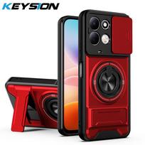 KEYSION Magnetinis telefono dėklas skirtas Xiaomi Redmi 17 4G 5G Su slankiu kameros apsauginiu dangteliu Vertikalus stovas 360° žiedas Atsparus smūgiams galinis dangtelis for Redmi 17 raudona