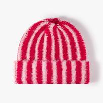 Unisex Striped Color Block Knit Hat Thick Warm Round Top Beanie For Outdoor Casual Commute One Size raudona