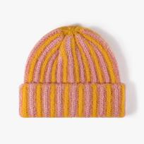 Unisex Striped Color Block Knit Hat Thick Warm Round Top Beanie For Outdoor Casual Commute One Size rožinė