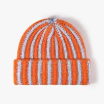 Unisex Striped Color Block Knit Hat Thick Warm Round Top Beanie For Outdoor Casual Commute One Size oranžinė