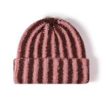 Unisex Striped Color Block Knit Hat Thick Warm Round Top Beanie For Outdoor Casual Commute One Size kava