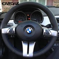 Full Black Leather Steering Wheel Cover For BMW Z4 E85 E86 2003 2004 2005 2006 2007 2008 Dark blue thread