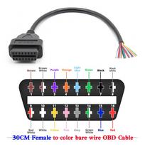 30cm 16 kontaktų moteriškas/vyriškas kabelio jungiklis Universalus OBD2 prailginimo laido kištukas Automobilio diagnostikos sąsaja Moteriškas atviras laidas Female - 30cm