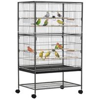 Standing Bird Cage Indoor Aviary with 4 Wooden Perches and Feeders, Steel Wire, Dark Grey 78 x 52 x 132 cm