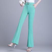 Office Lady Fashion Slim Flare Suit Pants Spring Autumn Korean Elastic High Waist Solid Women Clothing All-match Casual Trousers S žalia