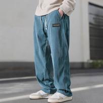 Rudens Žiemos Vyriški Laisvalaikio Kelnės Dryžuotos Velvetinės Laisvos Mados Kargo Tiesios Kelnės Fitneso Sporto Hip Hopo Kelnės XXXL dangaus mėlyna spalva