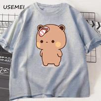 Panda Bear Bubu Throwing Flip Flop To Dudu T-shirt Men Women Funny Couple T Shirt Casual Cotton Fashion Cute Tshirt Valentines 4XL beige