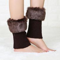 Women Winter Fashion Fur Cuff Toppers Trim Boot Socks Cover Knitted Leg Warmers One Size ruda