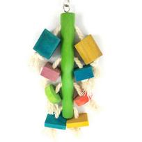 Pet Bird Parrot Wood Blocks Cotton Rope Cage Hanging Standing Play Chew Toy L blue