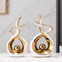 2 vnt. abstraktaus meno skulptūra, namų dekoras, prabangi, elegantiška, unikali, moderni, dekoratyvinė, valgomajam Gold white
