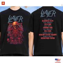 SALE! Slayer UK And North America Satanic Skull Warrior Merch Tour 2025 T-Shirt Unisex T-Shirt M brown