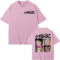 Gorillaz Roko Grupė Vintažinis Animacinis Grafinis Marškinėliai Unisex Harajuku Stiliaus Klasikinis Perdyelis 100% Medvilnė Streetwear Marškinėliai L pink