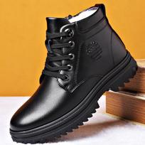 Winter New Genuine Leather Men's Boots Natural Fur Warm Ankle Boots Working Men Footwear Waterproof Snow Boots888 38 black
