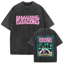 Roko Grupė Imagine Dragons Loom Pasaulinės Ekskursijos 2026 M. Skalbti Vintažiniai Marškinėliai Vyrams Moterims Gotikiniai Per dydį Marškinėliai Unisex Laisvalaikio T-shirt M gelsvai ruda