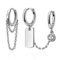2Pcs/Set Chain Pendant Circle Alloy Piercing Asymmetric Ear Clips Hoop Earrings for Daily Life sidabras