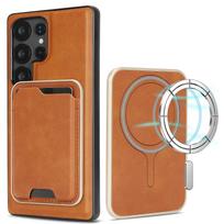 Itin plonas magnetinis kortelių laikiklio dėklas, skirtas Samsung Galaxy A56 5G/A55/A54/A53/A52/A16/A15/A14, belaidžio įkrovimo odinis telefono dėklas Galaxy A52s 5G tamsiai ruda spalva