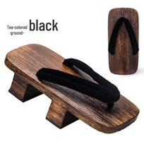 Japoniško stiliaus vyriški mediniai klumpės: Dantyti aukštakulniai šlepetės, vienspalvės klipsės vasarai 27cm (Size 42-44) black