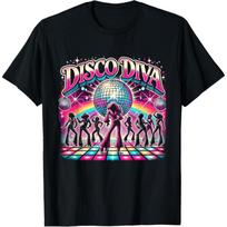 WKqvqWkTo Disco Ball Disco Diva 70s Retro Vintage Dancing T-Shirt 3XL įvairiaspalvis