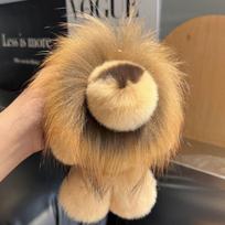 Cute Lion Real Rex Rabbit Fur Keychain Plush Toys Trinkets Women Bag Ornaments Pendant Car Keyring Rearview Mirror Decoration 18 cm beige